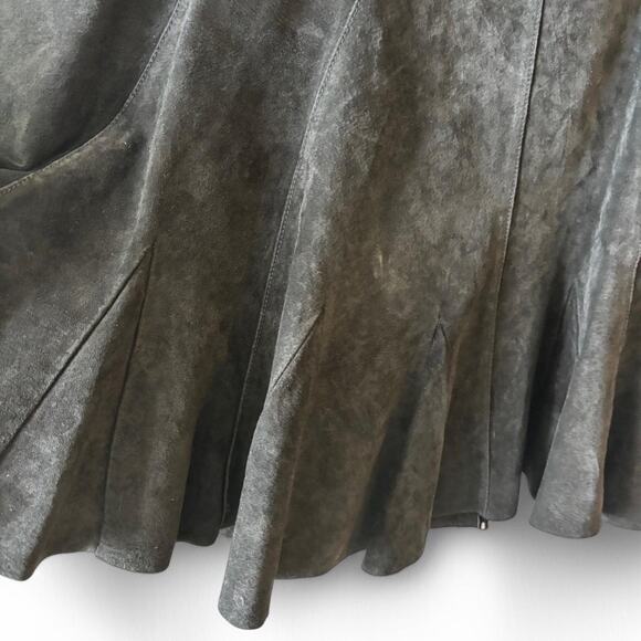 Vintage Black Suede leather Pleated Skirt Women’s Size 12 A-Line Midi - Picture 4 of 7